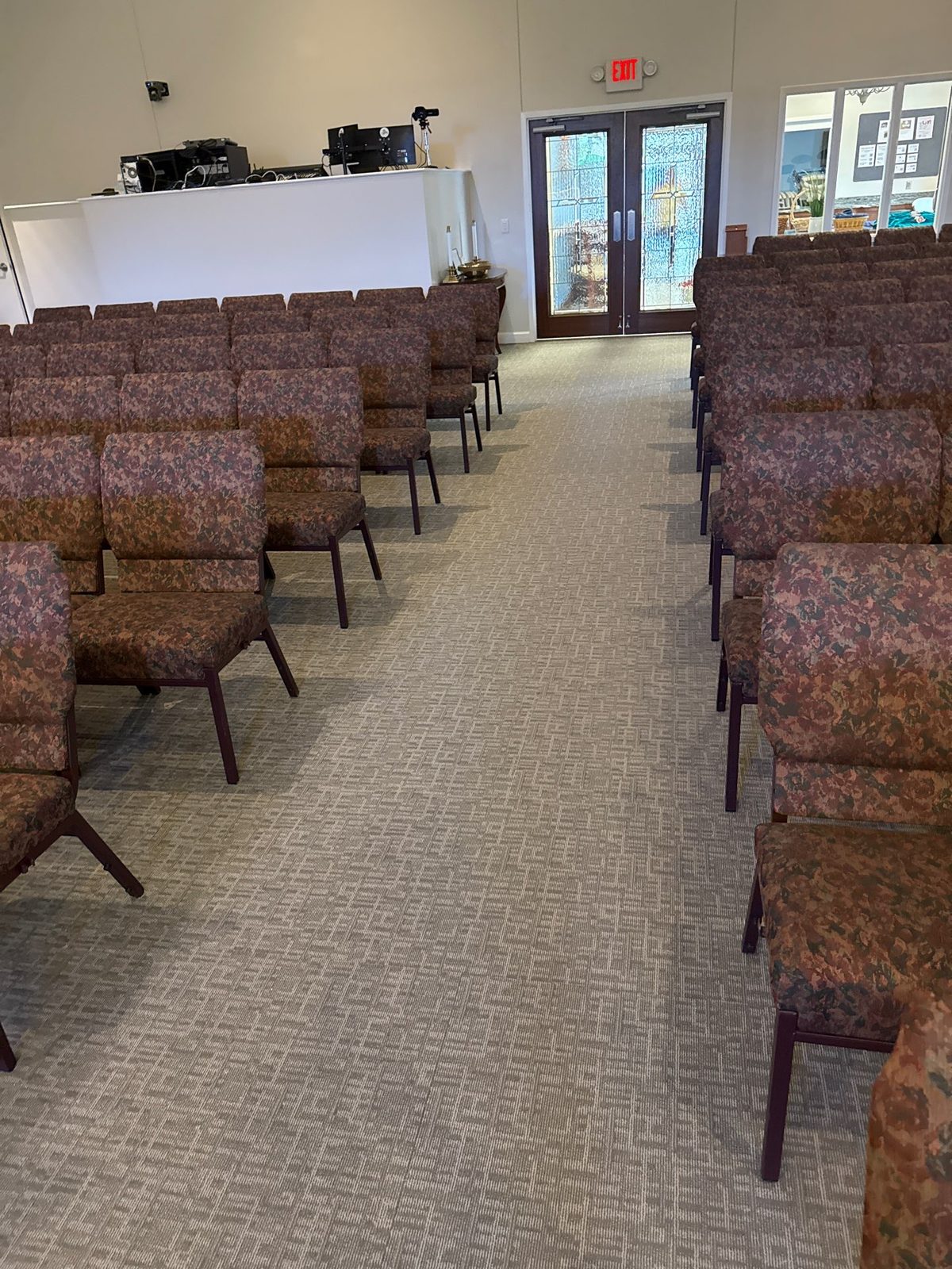 Commercial carpet tile installed in a North Georgia church sanctuary